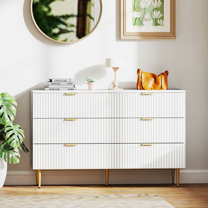 Chest of Drawers 6 Drawers Bedroom Dresser Modern Storage Furniture with Handles and Golden Feet, for Bedroom, Living Room, Dimensions: 120 x 40 x 76.5 cm, White