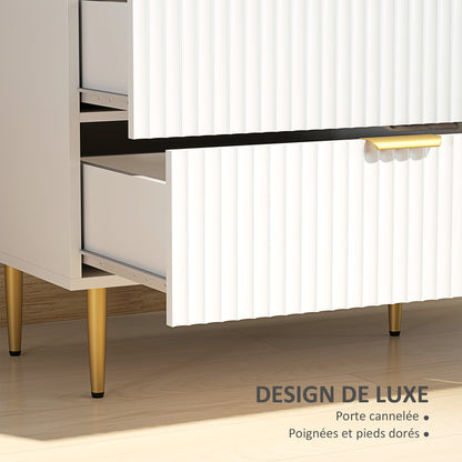 Chest of Drawers 6 Drawers Bedroom Dresser Modern Storage Furniture with Handles and Golden Feet, for Bedroom, Living Room, Dimensions: 120 x 40 x 76.5 cm, White