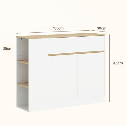 Sideboard Kitchen Cabinet with Drawer, 2 Doors, Adjustable Shelves, Buffet Cabinet Dresser for Kitchen, Living Room, Dining Room, 105 x 30 x 81.5 cm White