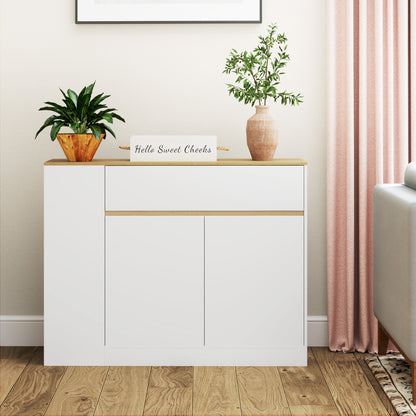 Sideboard Kitchen Cabinet with Drawer, 2 Doors, Adjustable Shelves, Buffet Cabinet Dresser for Kitchen, Living Room, Dining Room, 105 x 30 x 81.5 cm White