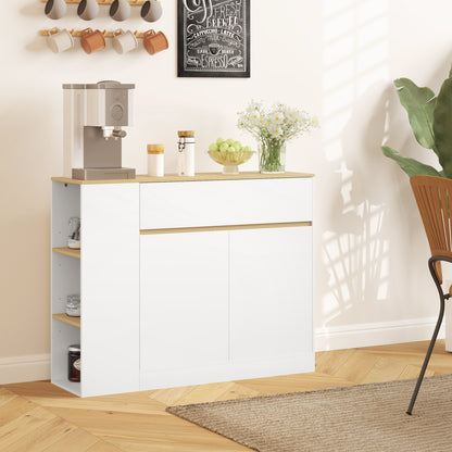 Sideboard Kitchen Cabinet with Drawer, 2 Doors, Adjustable Shelves, Buffet Cabinet Dresser for Kitchen, Living Room, Dining Room, 105 x 30 x 81.5 cm White