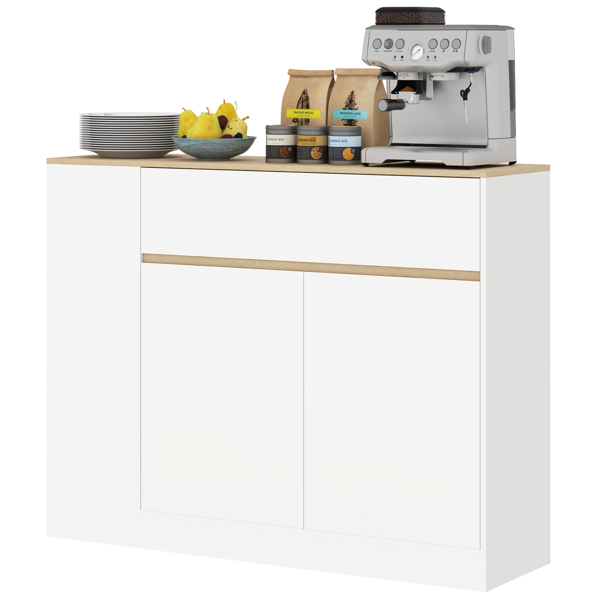 Sideboard Kitchen Cabinet with Drawer, 2 Doors, Adjustable Shelves, Buffet Cabinet Dresser for Kitchen, Living Room, Dining Room, 105 x 30 x 81.5 cm White
