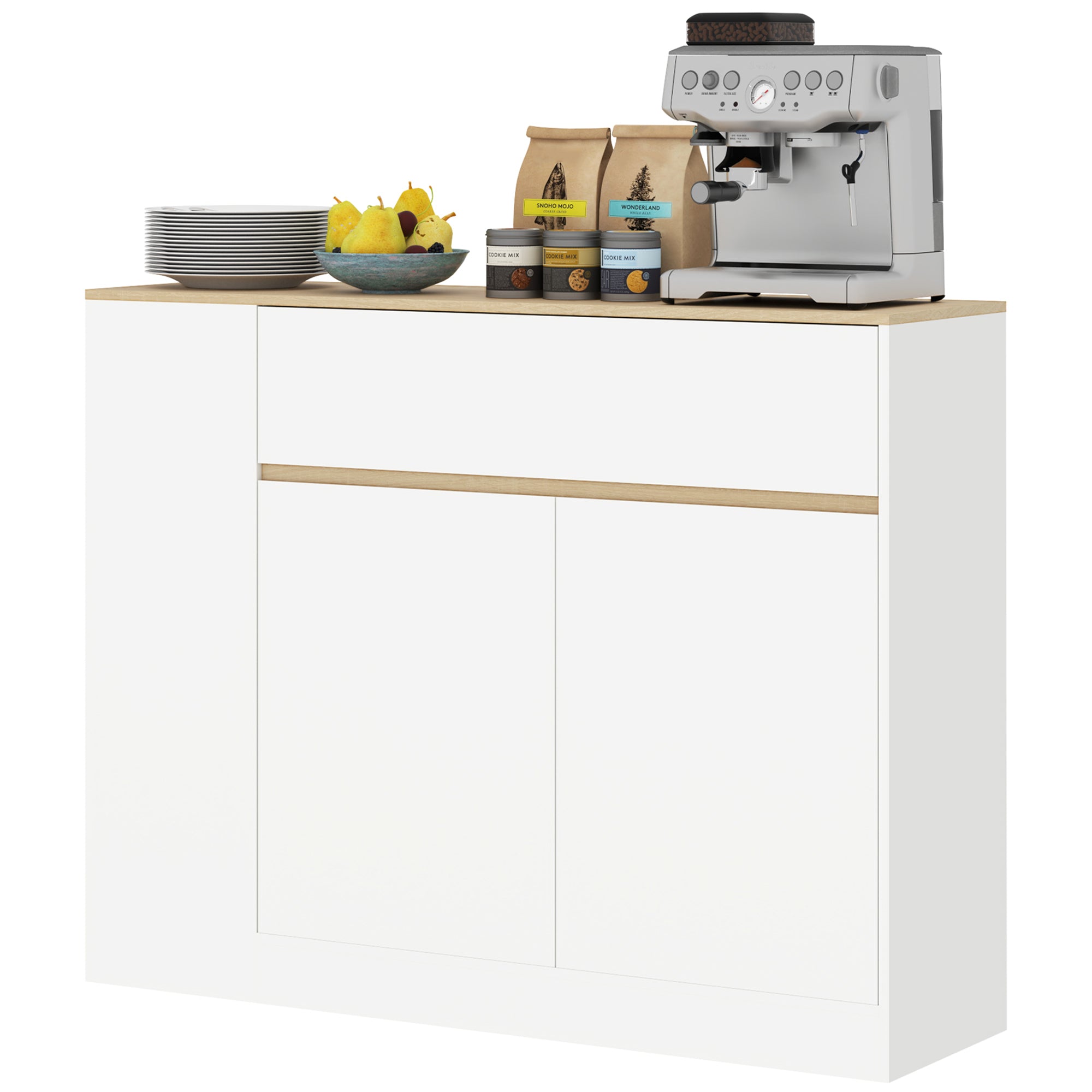 Sideboard Kitchen Cabinet with Drawer, 2 Doors, Adjustable Shelves, Buffet Cabinet Dresser for Kitchen, Living Room, Dining Room, 105 x 30 x 81.5 cm White