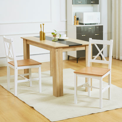 Set of 2 dining chairs made of solid wood, kitchen chairs in country style with crisscross backrest in white and oak