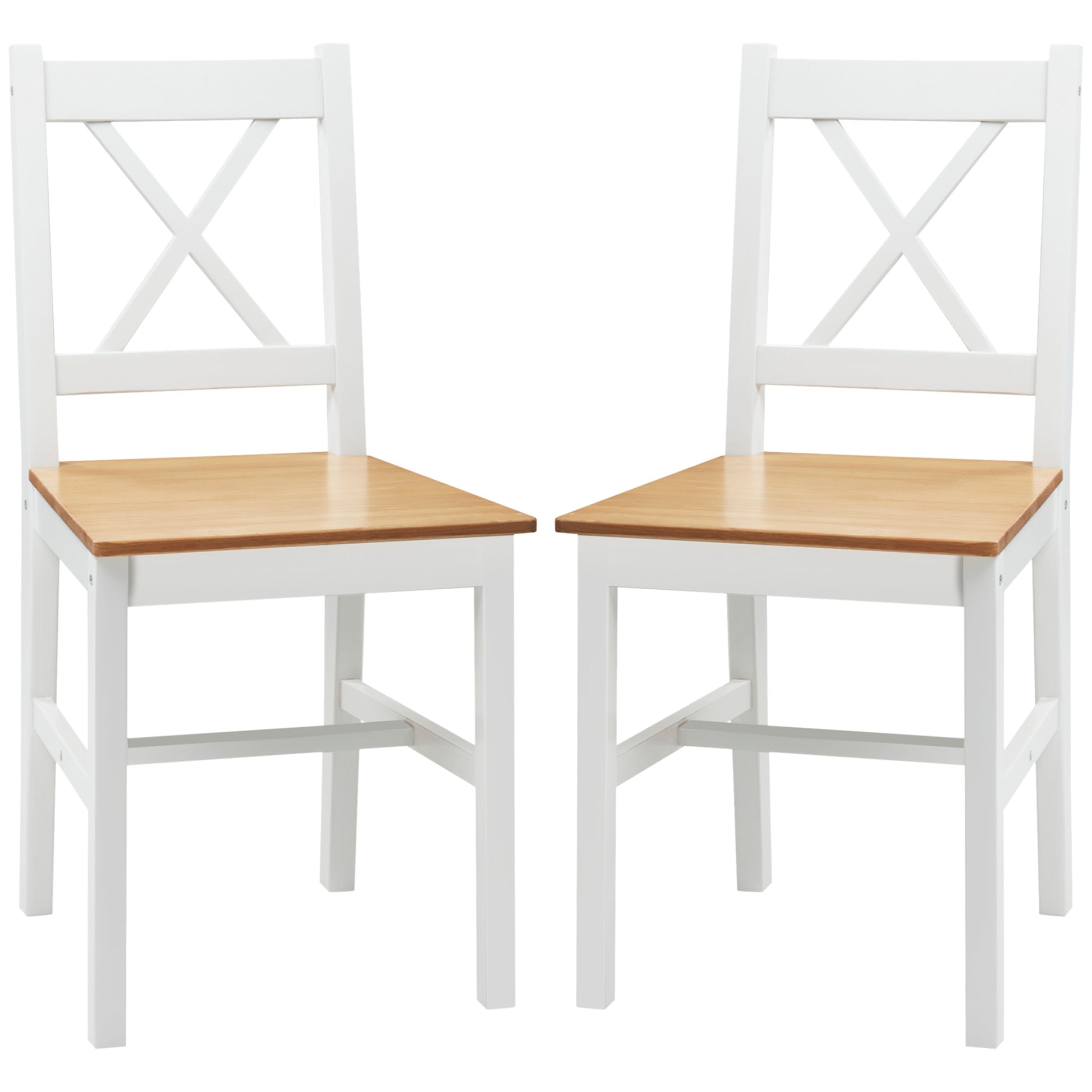 Set of 2 dining chairs made of solid wood, kitchen chairs in country style with crisscross backrest in white and oak