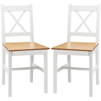 Set of 2 dining chairs made of solid wood, kitchen chairs in country style with crisscross backrest in white and oak