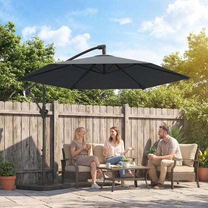 3 m Offset Cantilever Umbrella with Crank & Locking Arm — Water-Resistant, UPF 30+, Dark Gray