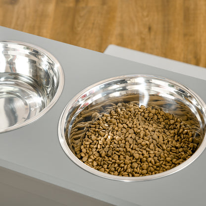 Elevated Dog Bowl Feeding Station with Storage Space Water Bowl 2 x 2000ml Stainless Steel Bowls Dog Bowls Feeding Bowl Feeder for Dogs Cats Gray