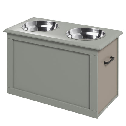 Elevated Dog Bowl Feeding Station with Storage Space Water Bowl 2 x 2000ml Stainless Steel Bowls Dog Bowls Feeding Bowl Feeder for Dogs Cats Gray