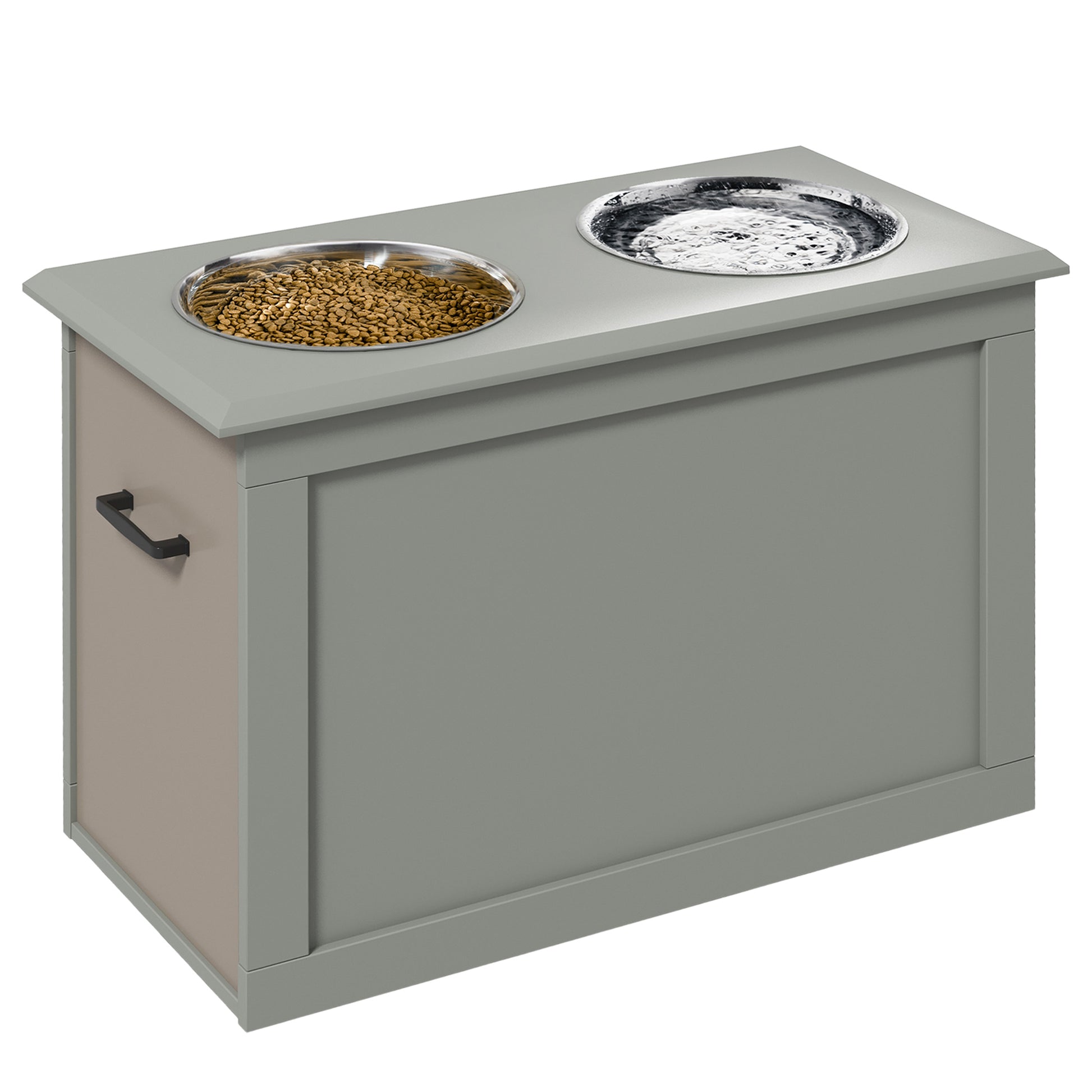 Elevated Dog Bowl Feeding Station with Storage Space Water Bowl 2 x 2000ml Stainless Steel Bowls Dog Bowls Feeding Bowl Feeder for Dogs Cats Gray