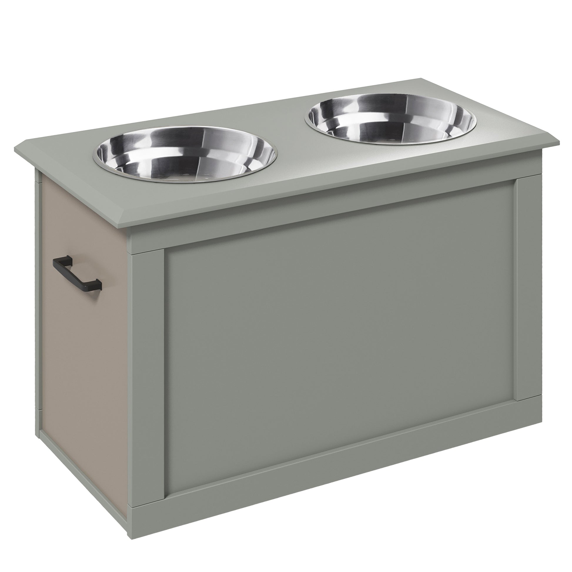 Elevated Dog Bowl Feeding Station with Storage Space Water Bowl 2 x 2000ml Stainless Steel Bowls Dog Bowls Feeding Bowl Feeder for Dogs Cats Gray