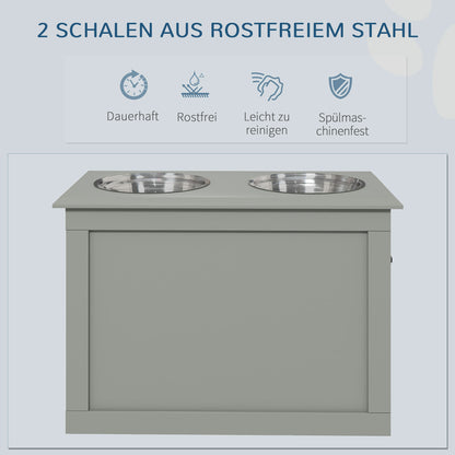 Elevated Dog Bowl Feeding Station with Storage Space Water Bowl 2 x 2000ml Stainless Steel Bowls Dog Bowls Feeding Bowl Feeder for Dogs Cats Gray