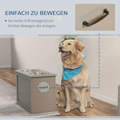 Elevated Dog Bowl Feeding Station with Storage Space Water Bowl 2 x 2000ml Stainless Steel Bowls Dog Bowls Feeding Bowl Feeder for Dogs Cats Gray