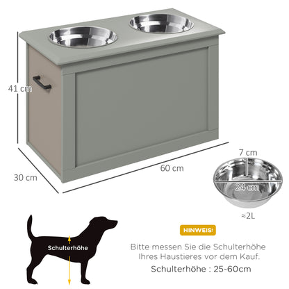Elevated Dog Bowl Feeding Station with Storage Space Water Bowl 2 x 2000ml Stainless Steel Bowls Dog Bowls Feeding Bowl Feeder for Dogs Cats Gray