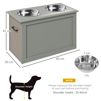 Elevated Dog Bowl Feeding Station with Storage Space Water Bowl 2 x 2000ml Stainless Steel Bowls Dog Bowls Feeding Bowl Feeder for Dogs Cats Gray