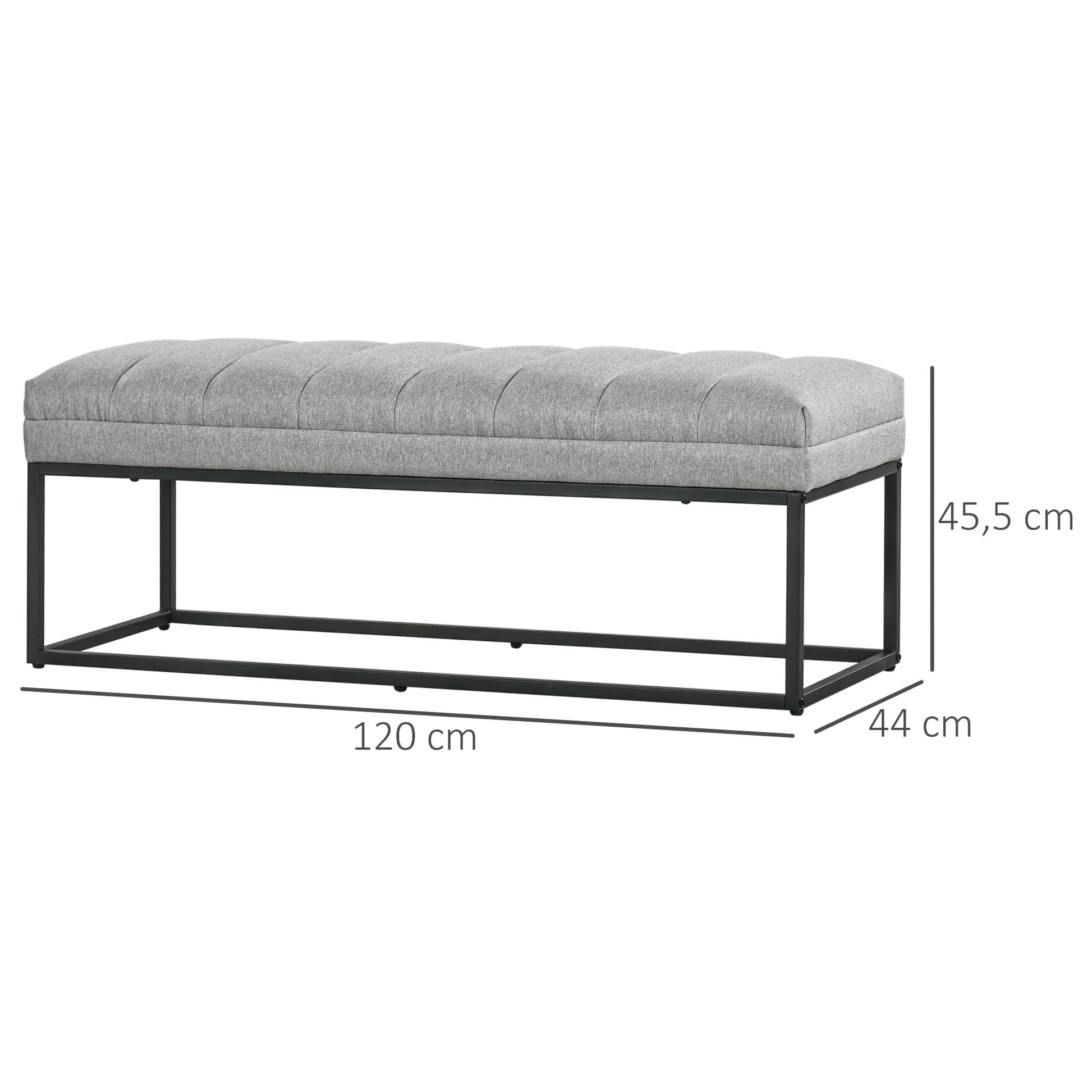Upholstered Bench in Linen Look, Bed Bench with Steel Legs, Shoe Bench for Bedroom, Living Room, Hallway, up to 200 kg Load Capacity, 120 x 44 x 45.5 cm, Light Gray