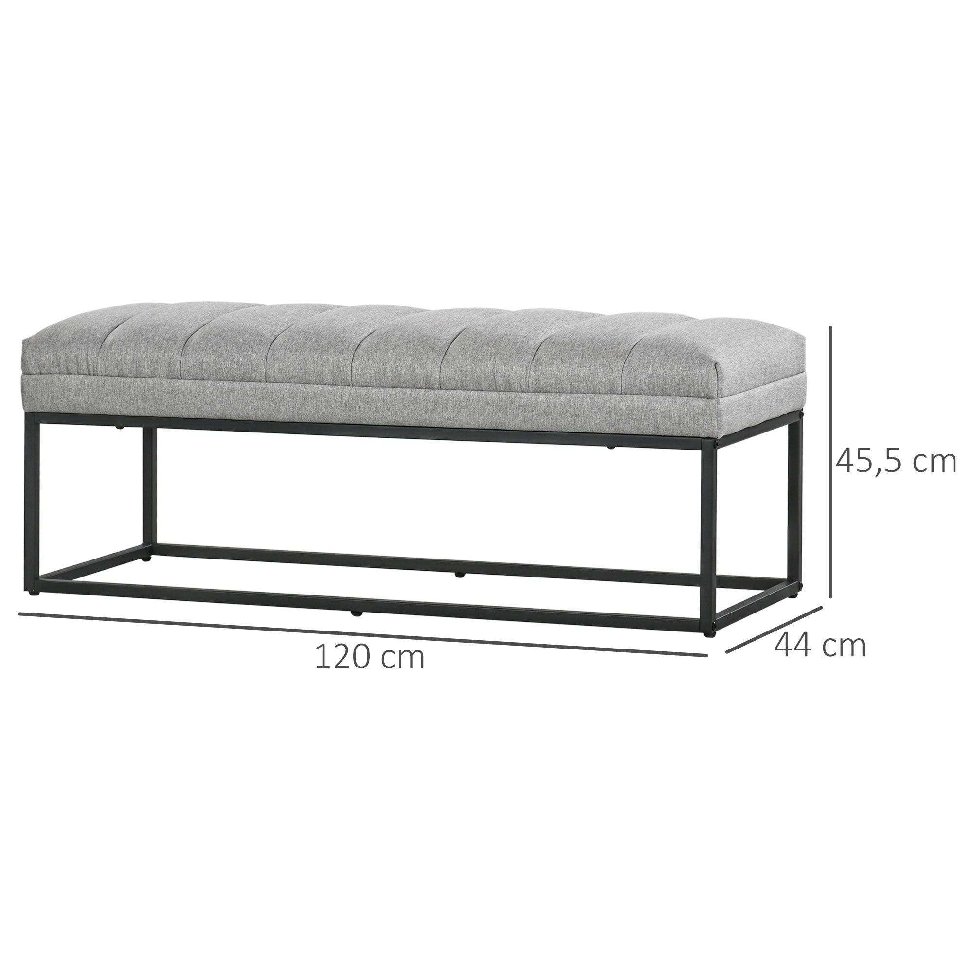 Upholstered Bench in Linen Look, Bed Bench with Steel Legs, Shoe Bench for Bedroom, Living Room, Hallway, up to 200 kg Load Capacity, 120 x 44 x 45.5 cm, Light Gray