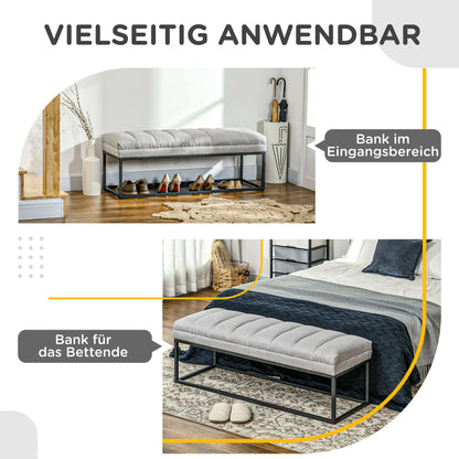Upholstered Bench in Linen Look, Bed Bench with Steel Legs, Shoe Bench for Bedroom, Living Room, Hallway, up to 200 kg Load Capacity, 120 x 44 x 45.5 cm, Light Gray