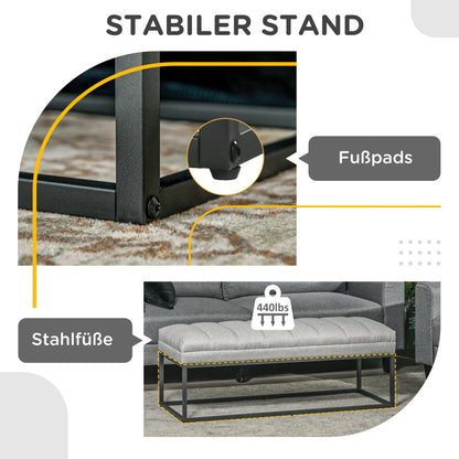 Upholstered Bench in Linen Look, Bed Bench with Steel Legs, Shoe Bench for Bedroom, Living Room, Hallway, up to 200 kg Load Capacity, 120 x 44 x 45.5 cm, Light Gray