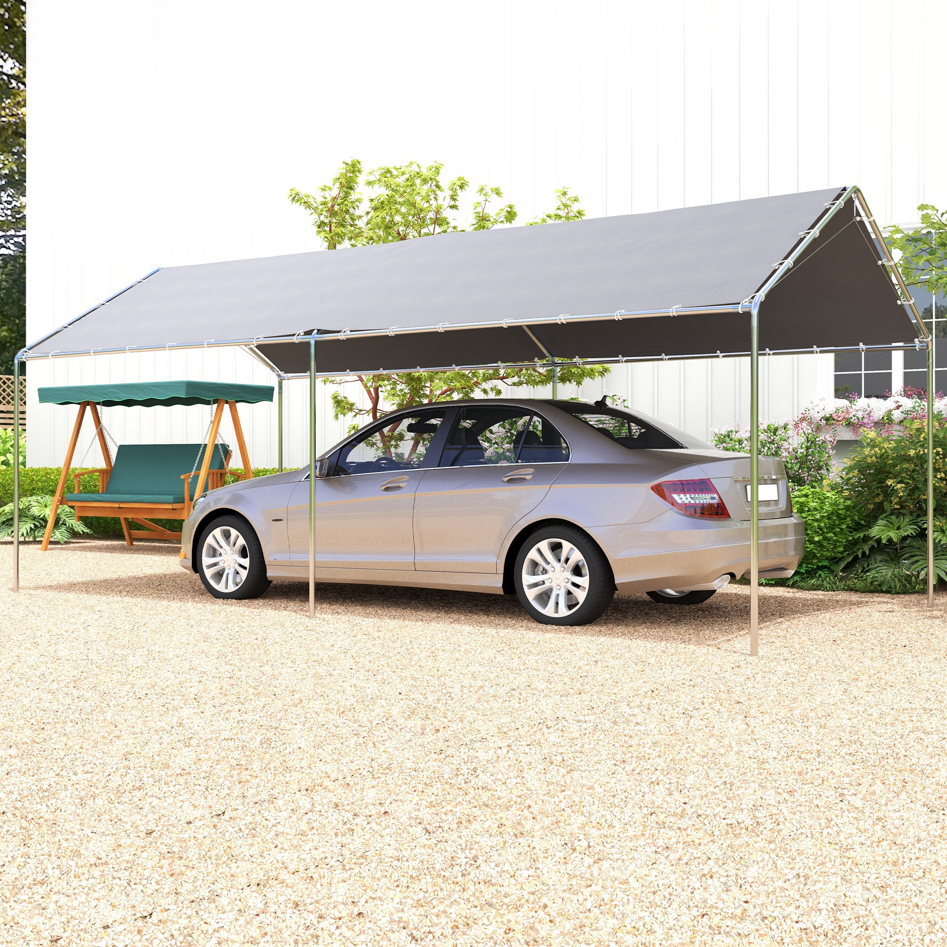 Outdoor Carport 3x6 m Car Garage Canopy for Car Waterproof with PE Fabric Canopy and Galvanized Steel Frame Gazebo Pavilion for Garden Patio Gray