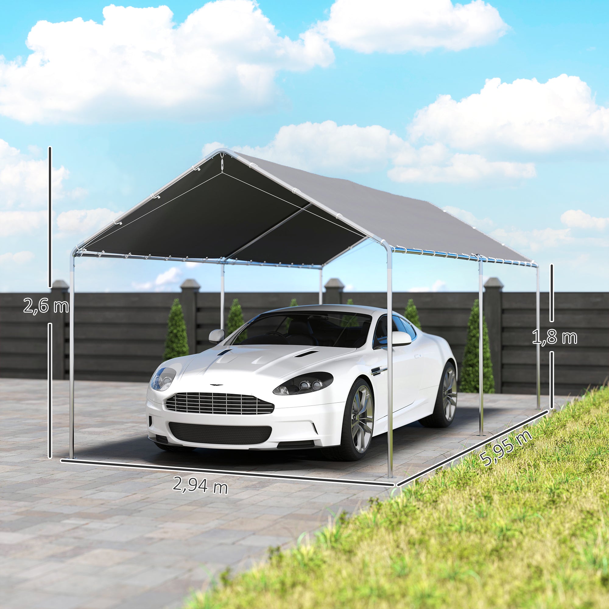 Outdoor Carport 3x6 m Car Garage Canopy for Car Waterproof with PE Fabric Canopy and Galvanized Steel Frame Gazebo Pavilion for Garden Patio Gray