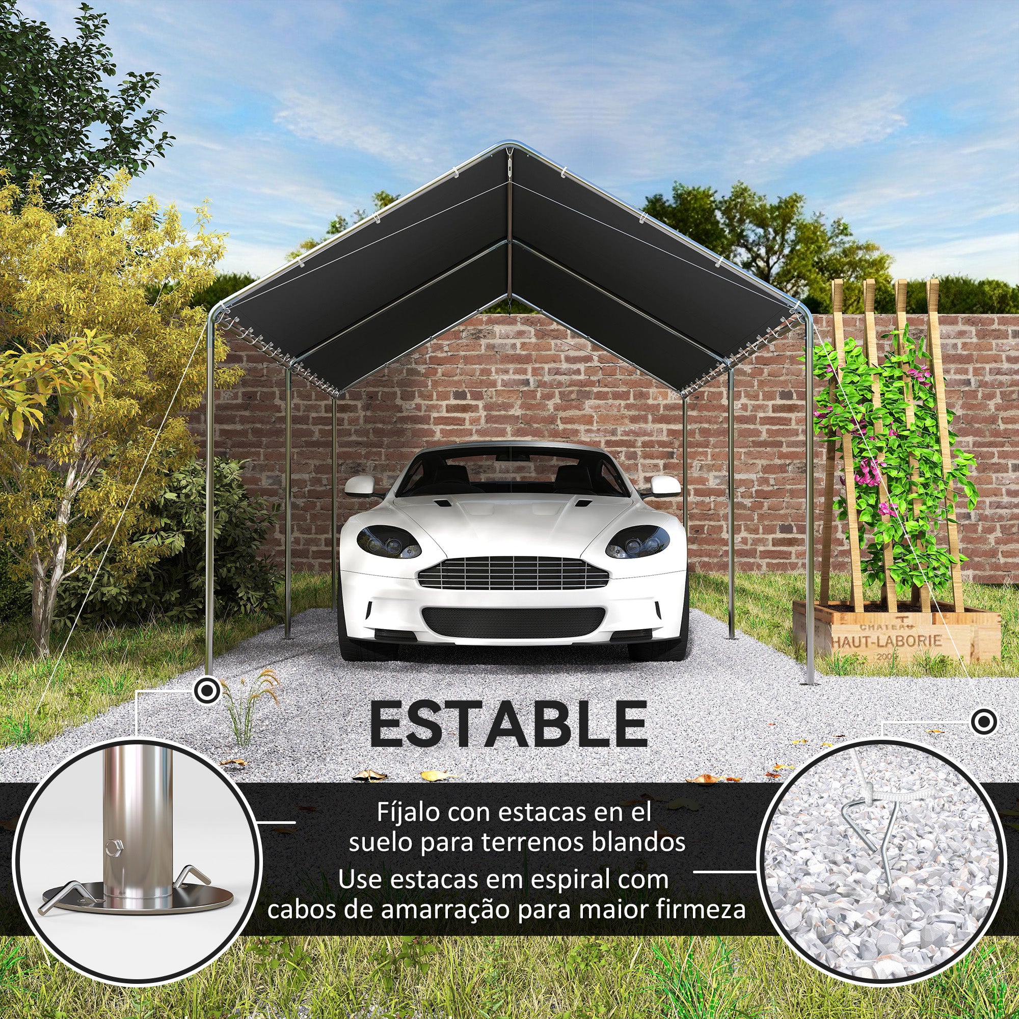 Outdoor Carport 3x6 m Car Garage Canopy for Car Waterproof with PE Fabric Canopy and Galvanized Steel Frame Gazebo Pavilion for Garden Patio Gray