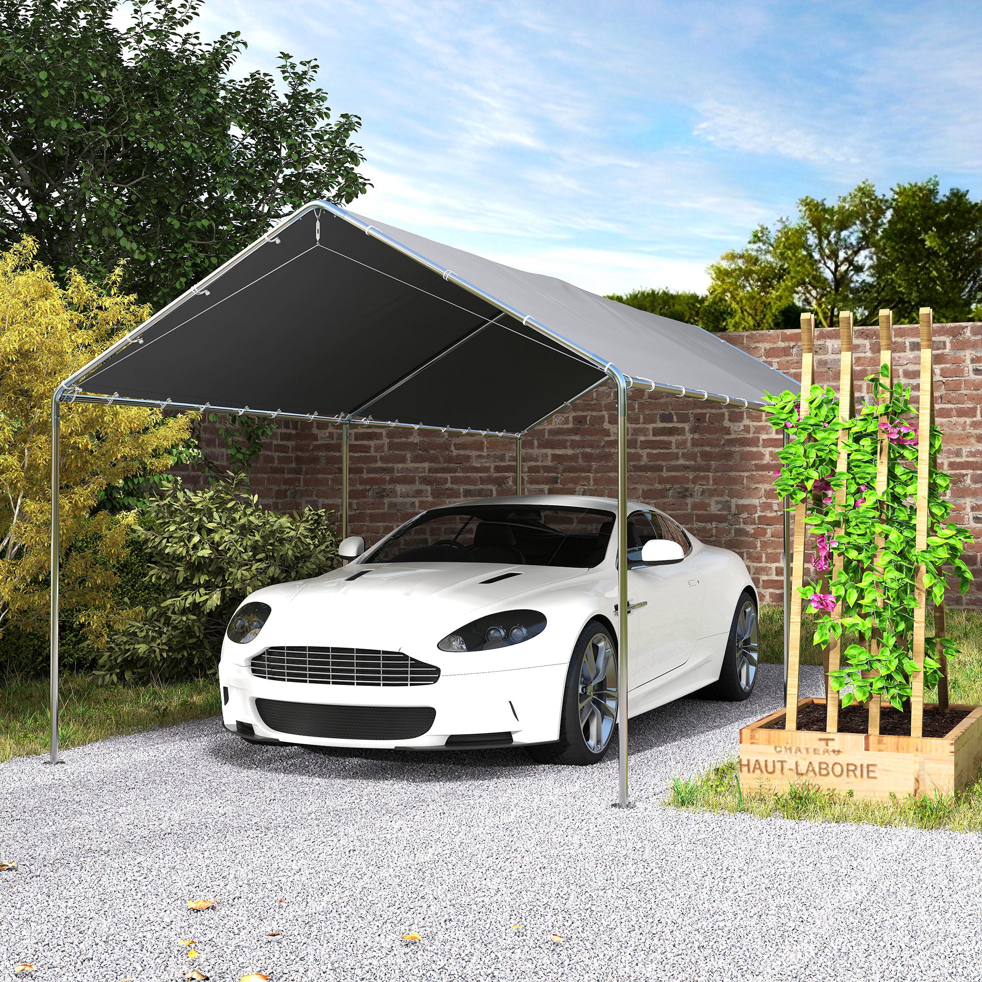 Outdoor Carport 3x6 m Car Garage Canopy for Car Waterproof with PE Fabric Canopy and Galvanized Steel Frame Gazebo Pavilion for Garden Patio Gray