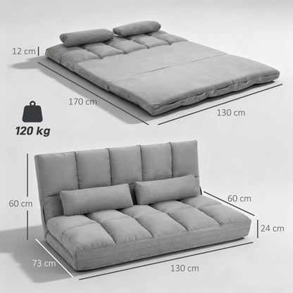 2-in-1 Floor Sofa Bed with 3-Position Backrest & 5-Position Headrest, Foldable Sleeper Chair, Light Gray (130 x 73 x 60 cm / 51.2 x 28.7 x 23.6 in)