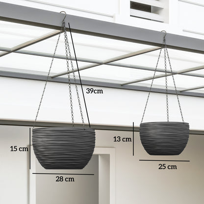 4-Pack Hanging Flower Pots, Round Planters with Drainage Holes and Metal Chains, Self-Watering Plastic Planters for Flowers & Tomatoes, Black
