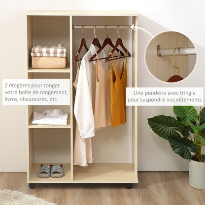 Mobile Storage Wardrobe Open Wardrobe Particle Board Light Oak Color