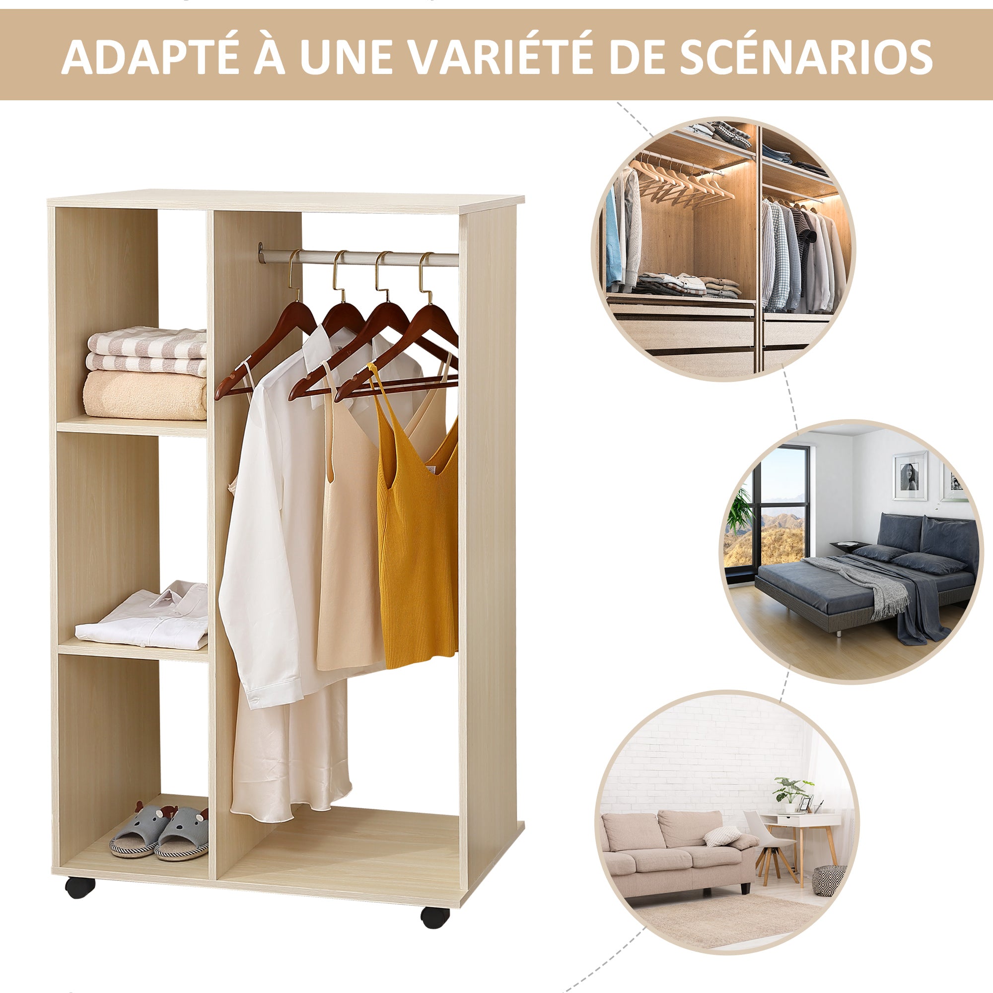 Mobile Storage Wardrobe Open Wardrobe Particle Board Light Oak Color