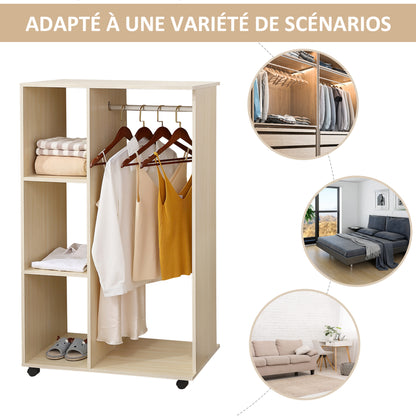 Mobile Storage Wardrobe Open Wardrobe Particle Board Light Oak Color