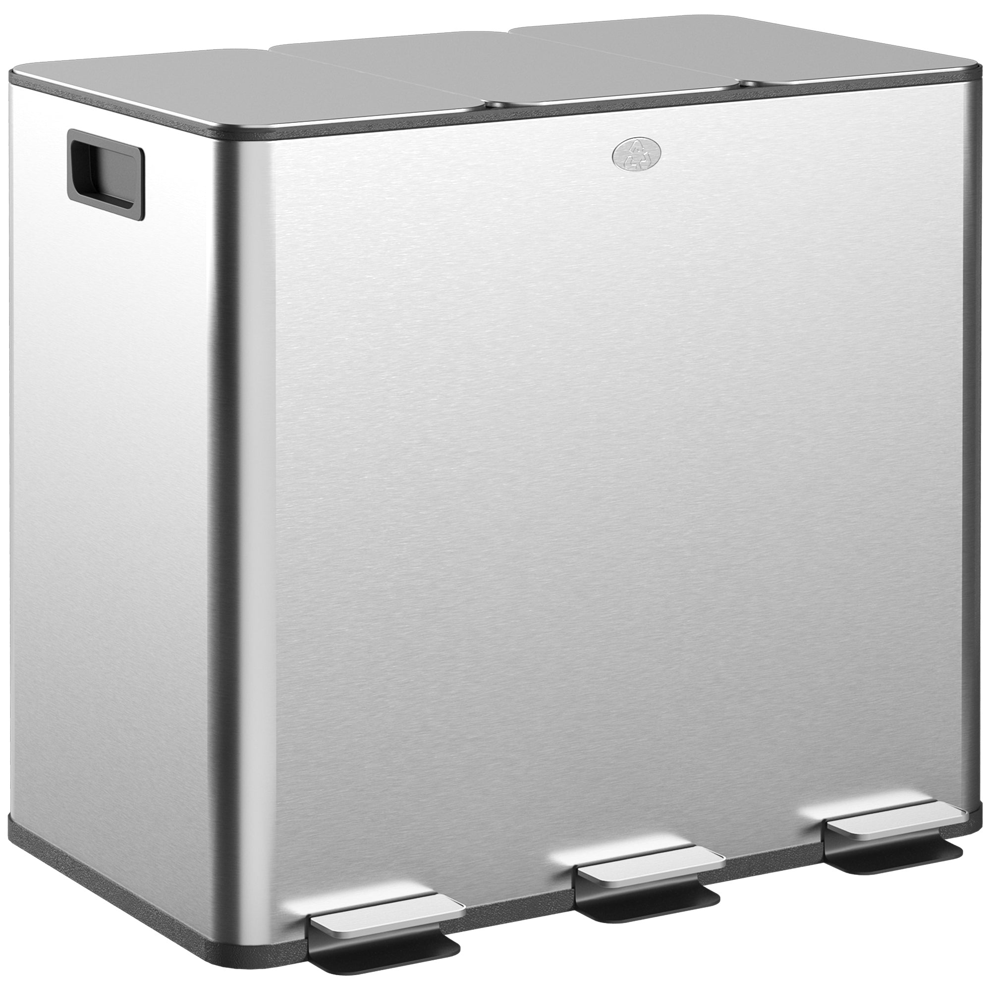 Kitchen Trash Can with 3 Compartments 3x15L Stainless Steel Kitchen Garbage Bin with Soft-Close Lids and Removable Bin for Recycling Waste Food Scraps Silver
