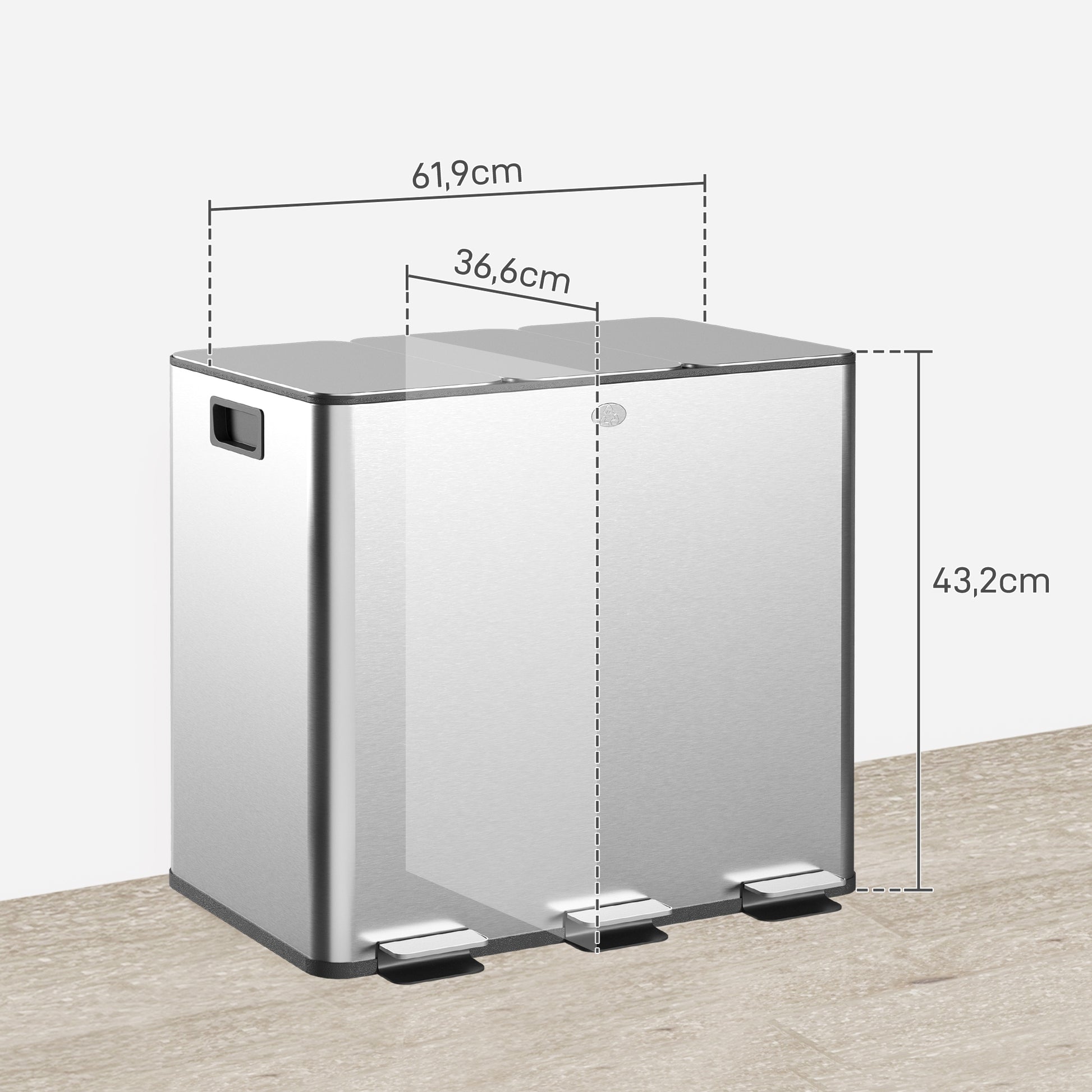 Kitchen Trash Can with 3 Compartments 3x15L Stainless Steel Kitchen Garbage Bin with Soft-Close Lids and Removable Bin for Recycling Waste Food Scraps Silver