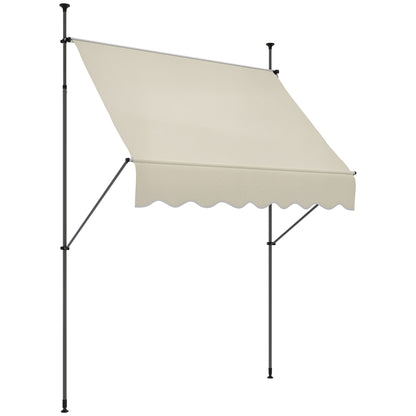 Freestanding Manual Retractable Awning Canopy 2W x 1.2D x 2.1-3H m Adjustable Tilt for Balcony without Drilling Holes Aluminum Metal Polyester Sand