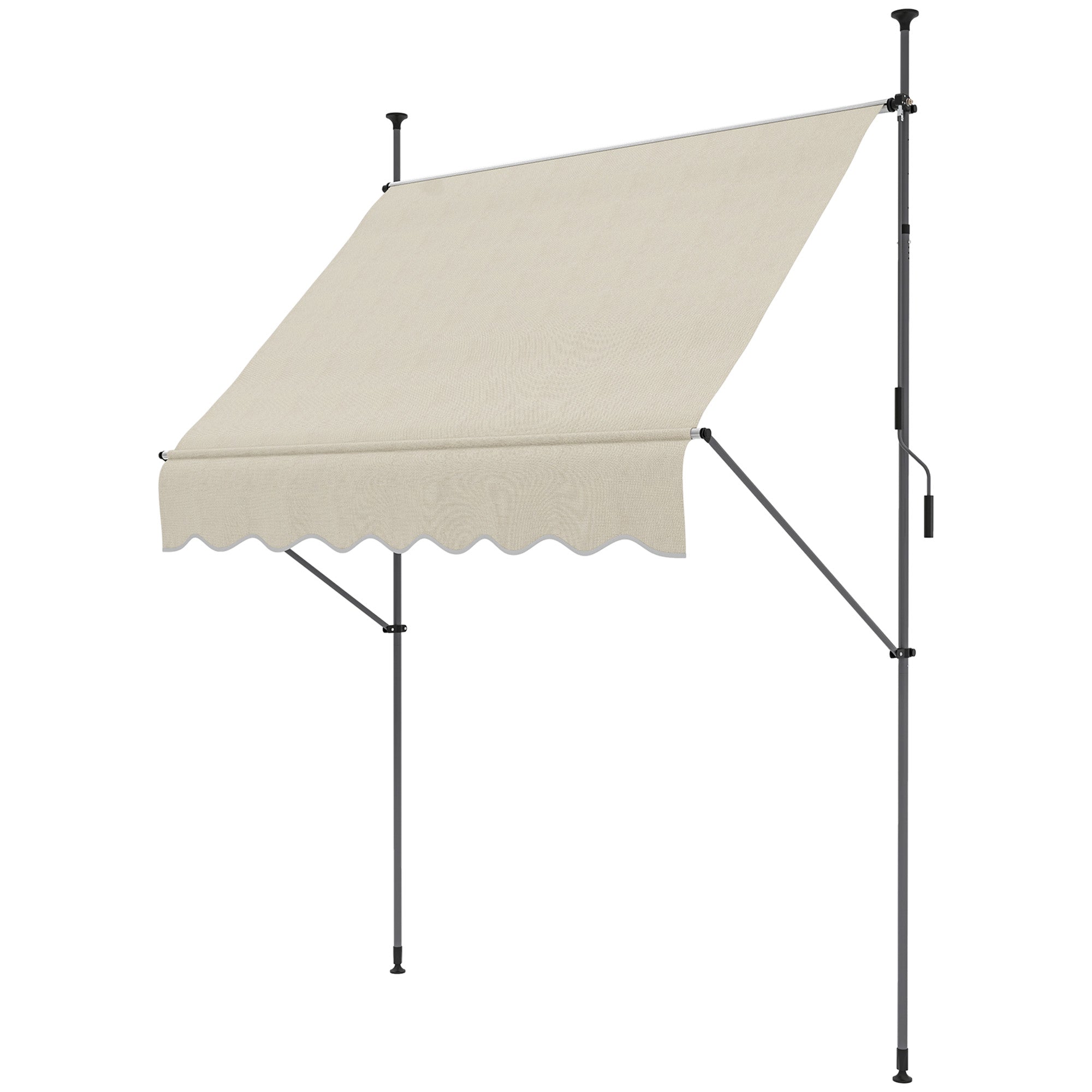 Freestanding Manual Retractable Awning Canopy 2W x 1.2D x 2.1-3H m Adjustable Tilt for Balcony without Drilling Holes Aluminum Metal Polyester Sand