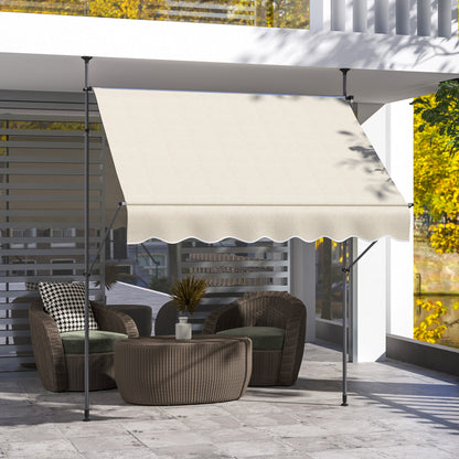 Freestanding Manual Retractable Awning Canopy 2W x 1.2D x 2.1-3H m Adjustable Tilt for Balcony without Drilling Holes Aluminum Metal Polyester Sand