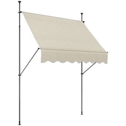 Freestanding Manual Retractable Awning Canopy 2W x 1.2D x 2.1-3H m Adjustable Tilt for Balcony without Drilling Holes Aluminum Metal Polyester Sand