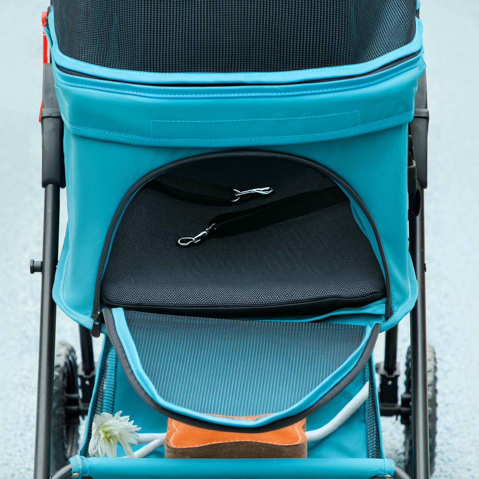 Dog Stroller 3 in 1 Dog Buggy Foldable for Dogs & Cats up to 4 kg Cat Stroller with Cushion Mesh Windows Cup Holder Storage Basket Cat Carrier Buggy Turquoise