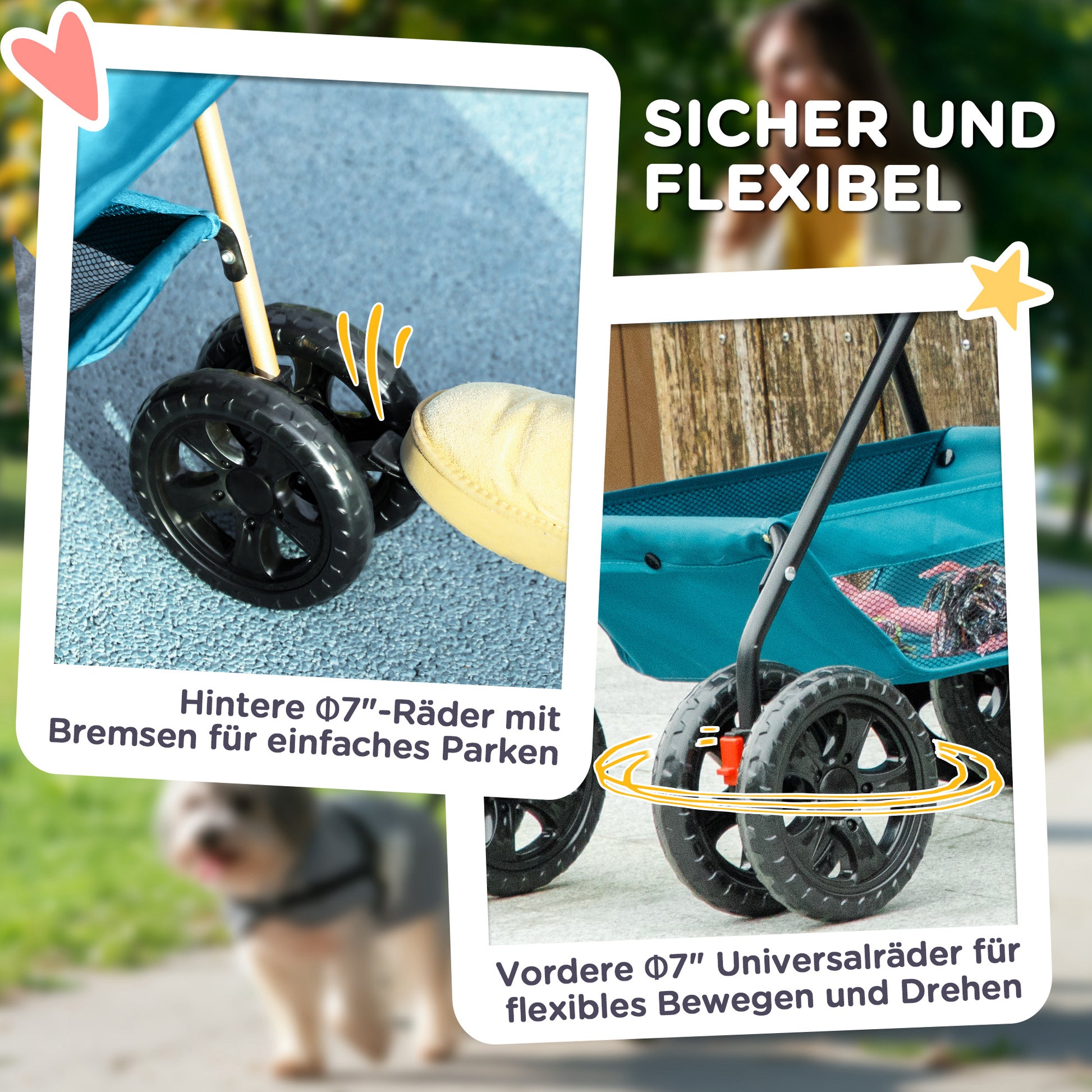 Dog Stroller 3 in 1 Dog Buggy Foldable for Dogs & Cats up to 4 kg Cat Stroller with Cushion Mesh Windows Cup Holder Storage Basket Cat Carrier Buggy Turquoise