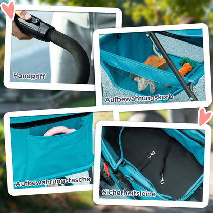 Dog Stroller 3 in 1 Dog Buggy Foldable for Dogs & Cats up to 4 kg Cat Stroller with Cushion Mesh Windows Cup Holder Storage Basket Cat Carrier Buggy Turquoise