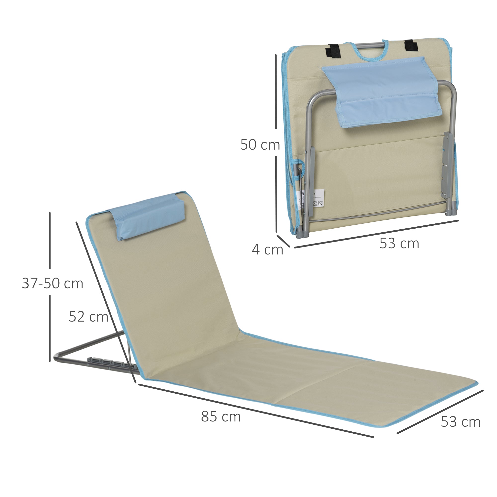 2 Pack Folding Sun Lounger Beach Chairs with Adjustable Backrest Headrest Carry Bag Lightweight Portable Beach Mat, Outdoor Sun Mat for Garden, Pool 124 x 53 cm