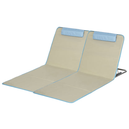 2 Pack Folding Sun Lounger Beach Chairs with Adjustable Backrest Headrest Carry Bag Lightweight Portable Beach Mat, Outdoor Sun Mat for Garden, Pool 124 x 53 cm