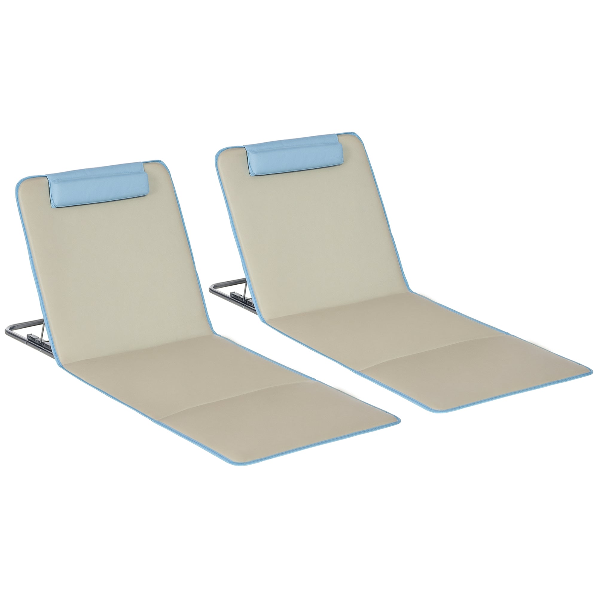 2 Pack Folding Sun Lounger Beach Chairs with Adjustable Backrest Headrest Carry Bag Lightweight Portable Beach Mat, Outdoor Sun Mat for Garden, Pool 124 x 53 cm