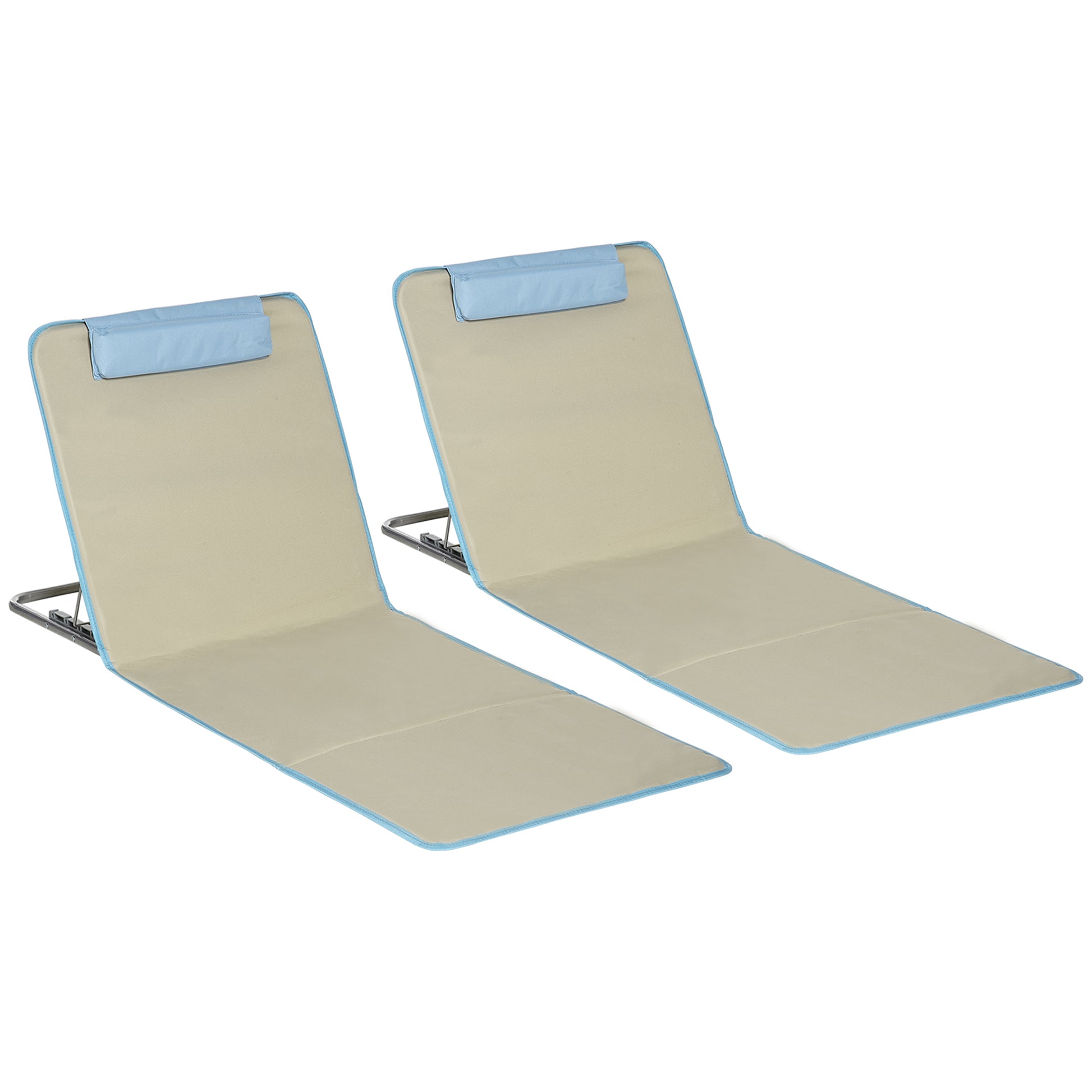 2 Pack Folding Sun Lounger Beach Chairs with Adjustable Backrest Headrest Carry Bag Lightweight Portable Beach Mat, Outdoor Sun Mat for Garden, Pool 124 x 53 cm