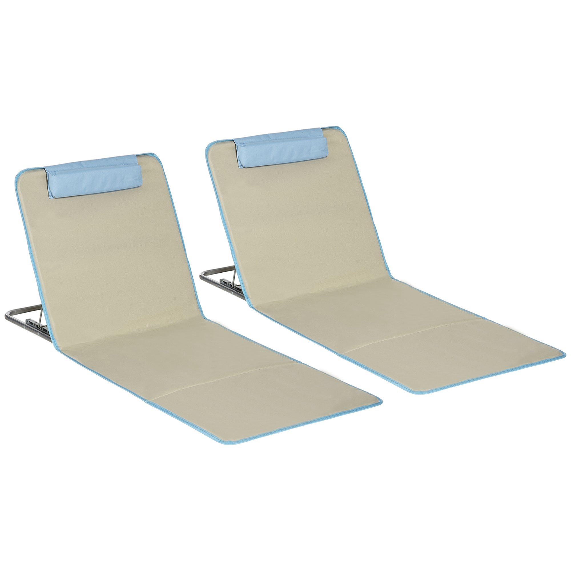 2 Pack Folding Sun Lounger Beach Chairs with Adjustable Backrest Headrest Carry Bag Lightweight Portable Beach Mat, Outdoor Sun Mat for Garden, Pool 124 x 53 cm