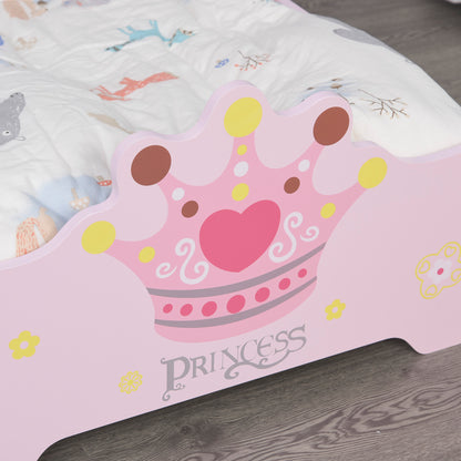 Children's Bed for +3 Years 143x73x60 cm Wooden Kids Bed with Crown Print Load 50 kg for Bedroom Pink