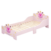 Children's Bed for +3 Years 143x73x60 cm Wooden Kids Bed with Crown Print Load 50 kg for Bedroom Pink