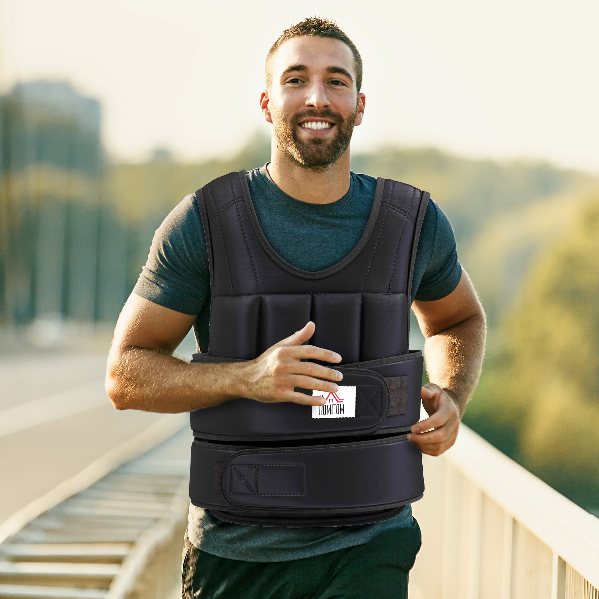 Adjustable Weighted Vest 20 Kg max. Removable Weight Oxford Fabric Exercise Boxing Black