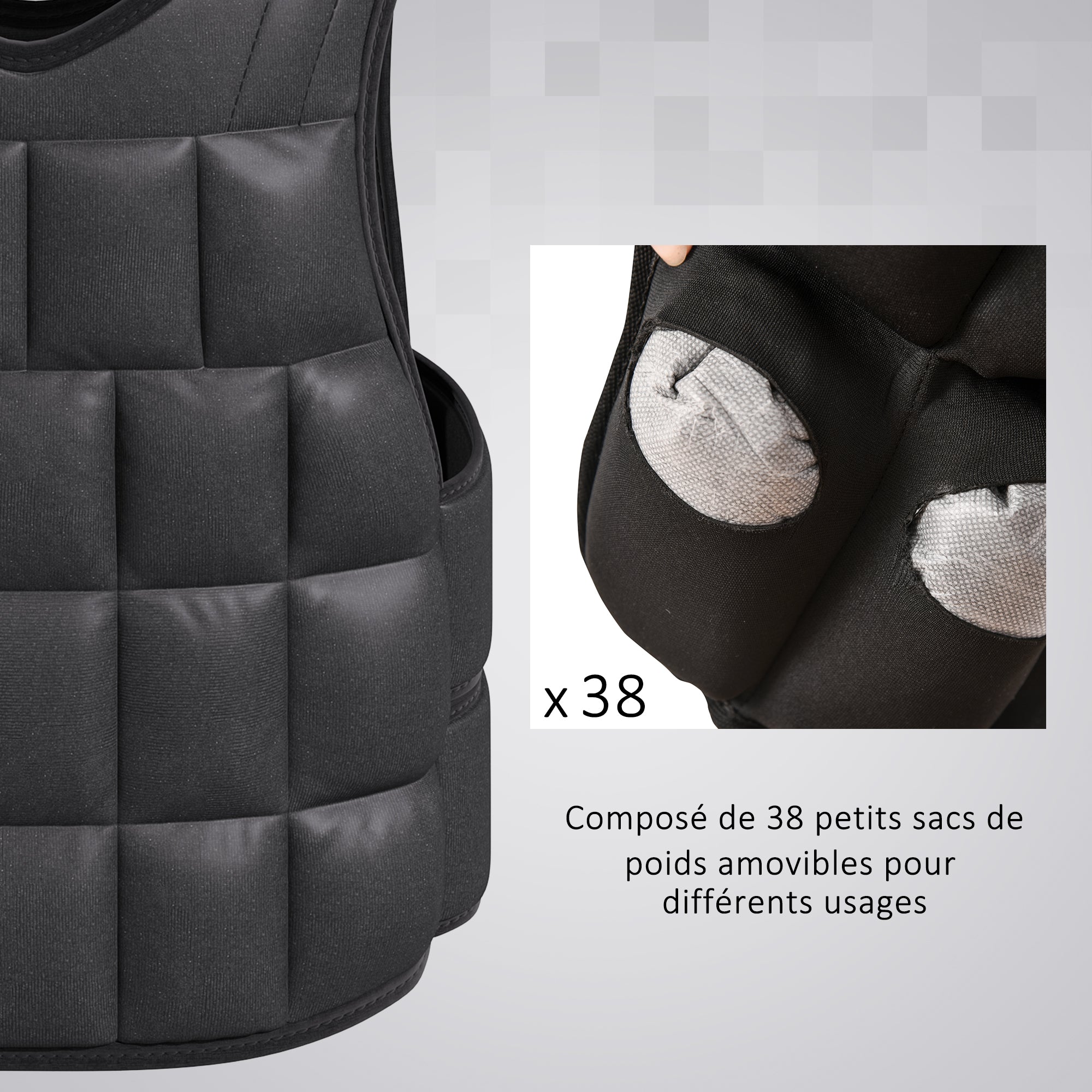 Adjustable Weighted Vest 20 Kg max. Removable Weight Oxford Fabric Exercise Boxing Black